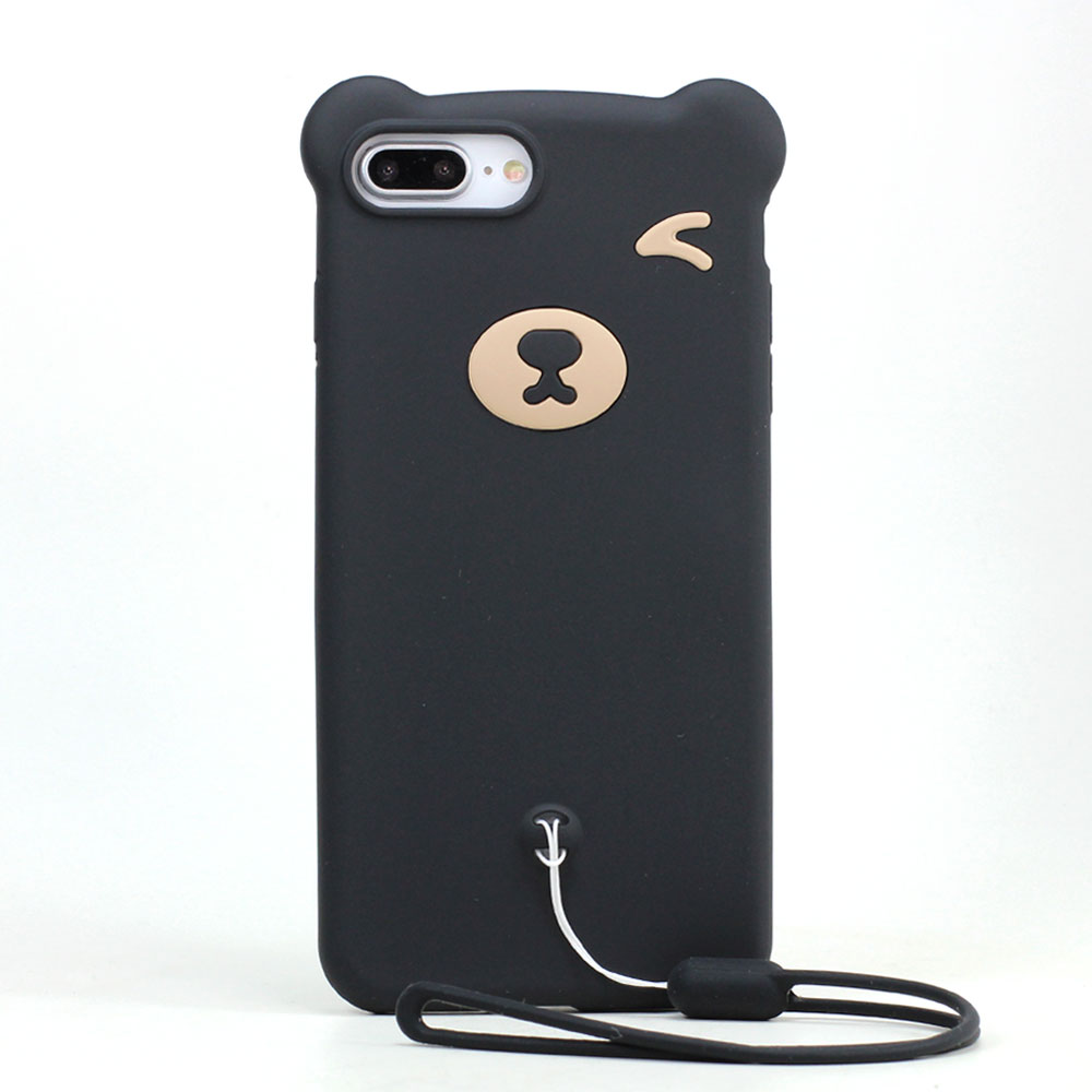 iPHONE 8 Plus / 7 Plus 3D Teddy Bear Design Case with Hand Strap (Black)